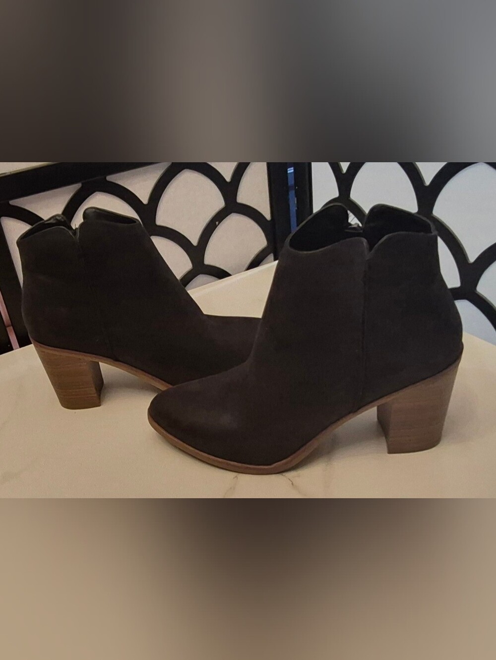 MIA Black Suede Block Heel Ankle Booties